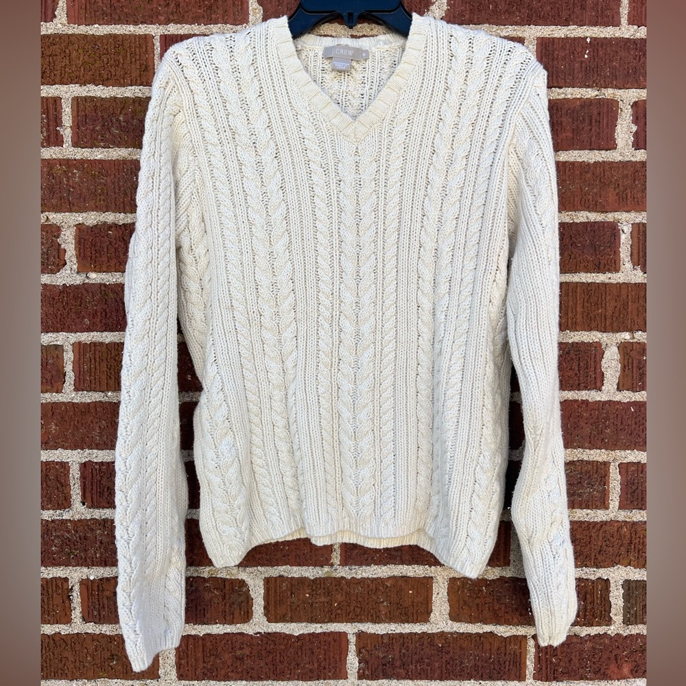 J. Crew Winter White Cream 100% Cotton Fisherman’s Sweater Medium Coastalcore